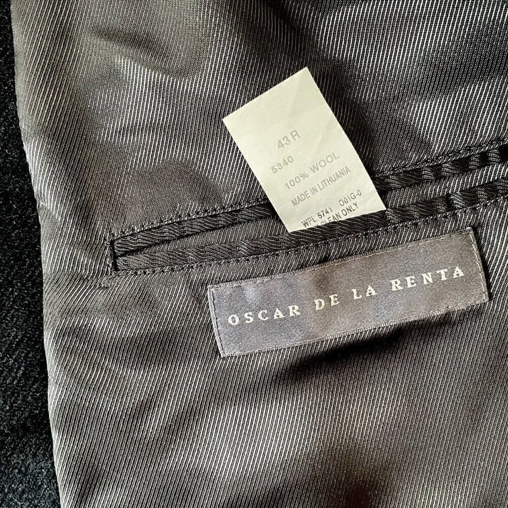 Oscar de la Renta Mens Blazer 43R Charcoal Gray Wool Flannel Two Button Jacket